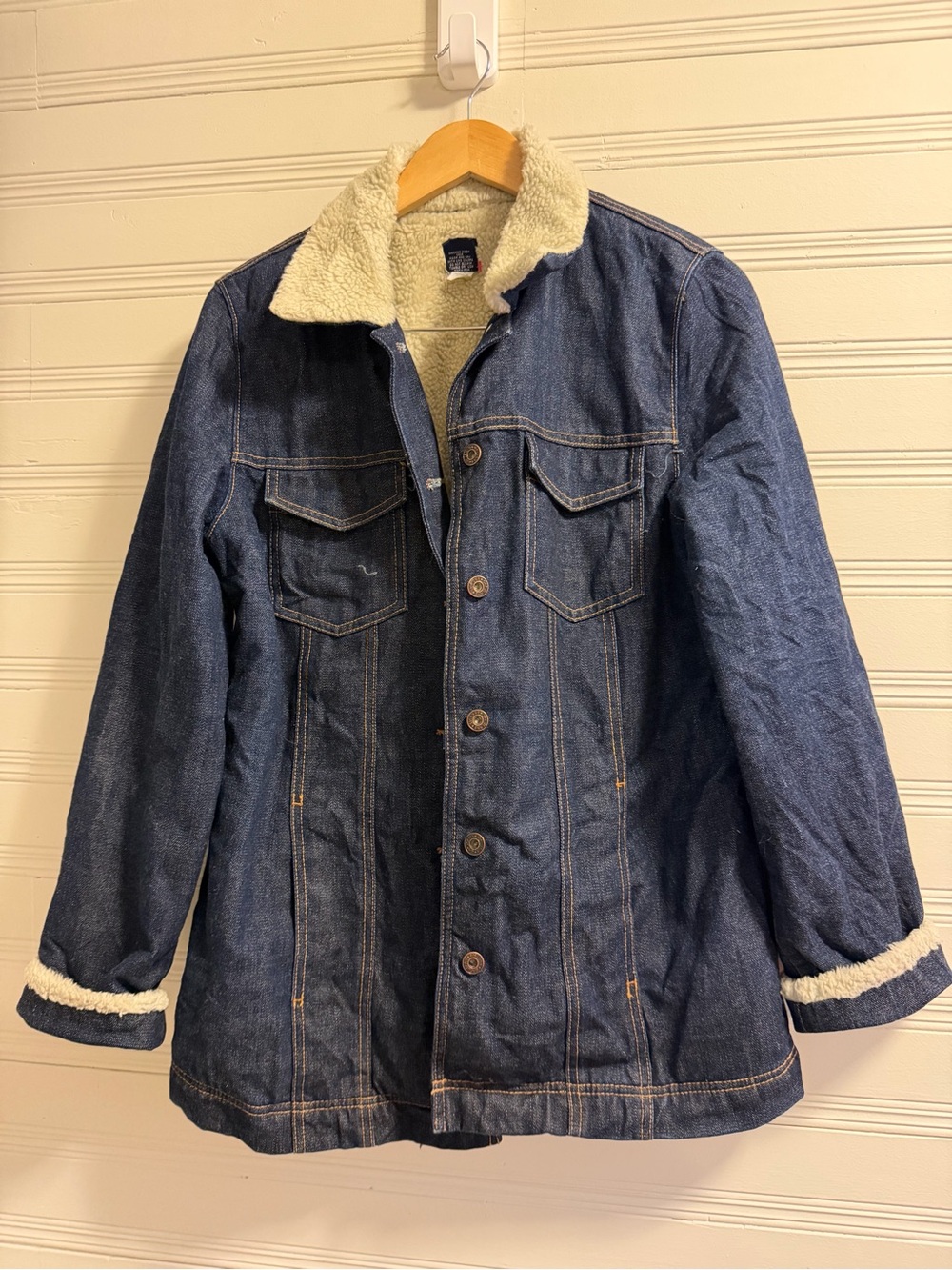 Vintage GAP Sherpa Lined Denim Trucker Jacket Women’s M Blue Jean Coat 2001